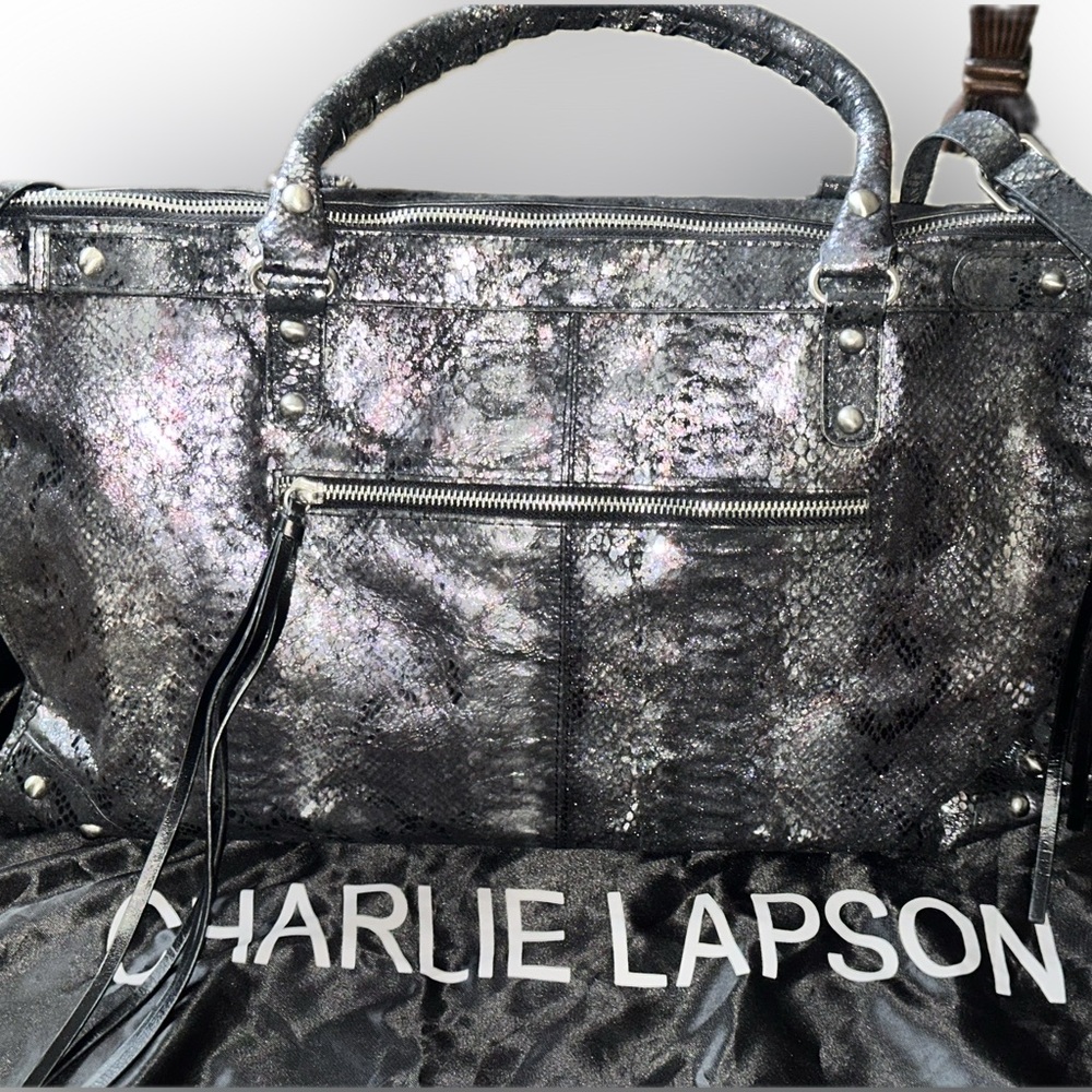 Charlie Lapson Vintage Italian leather multi color snake print tote. NWOT
